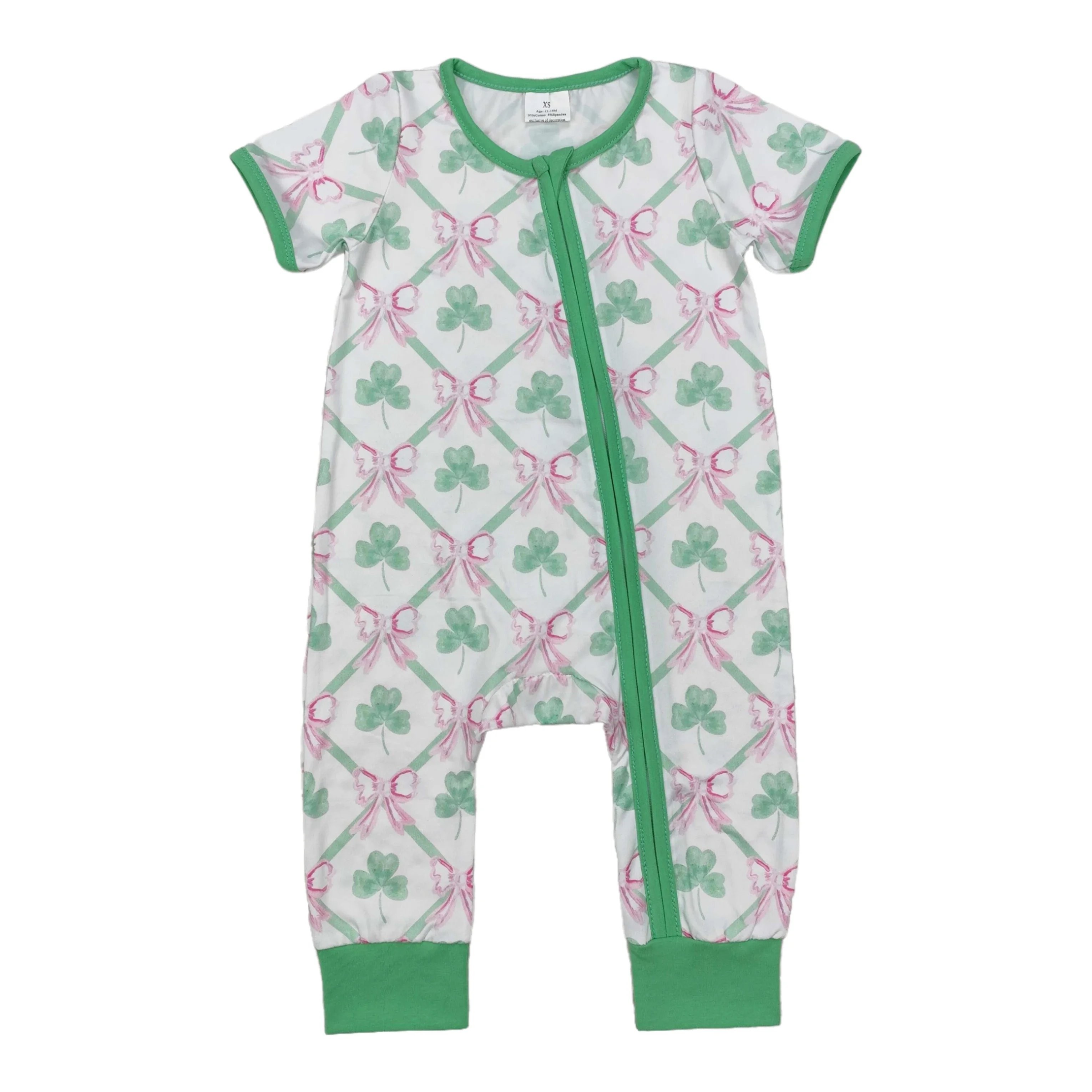 الجملة طفل رضيع الفتيات سانت باتريك رباعي الفصوص الانحناء سستة السروال القصير قصيرة الأكمام الاطفال الوليد الانحناء المعطف الأطفال ارتداءها