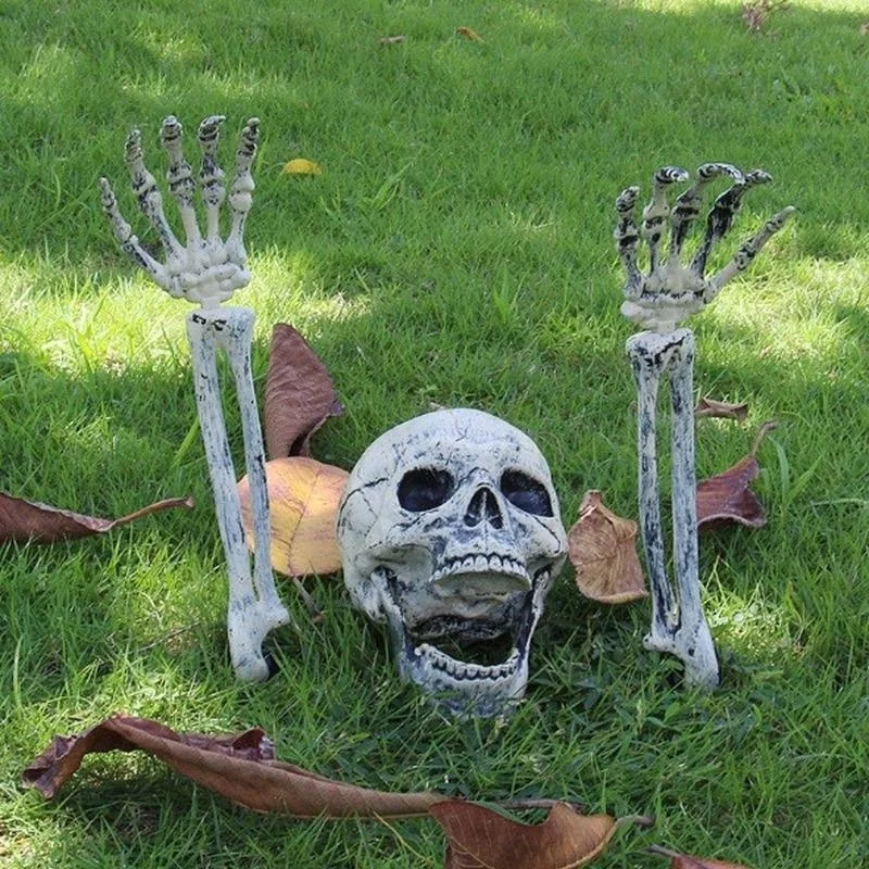 New Halloween Scary Human Skull Skeleton Bones Prop Ground Breaking Decor Spooky Graveyard Horror Party Ornament Supplies