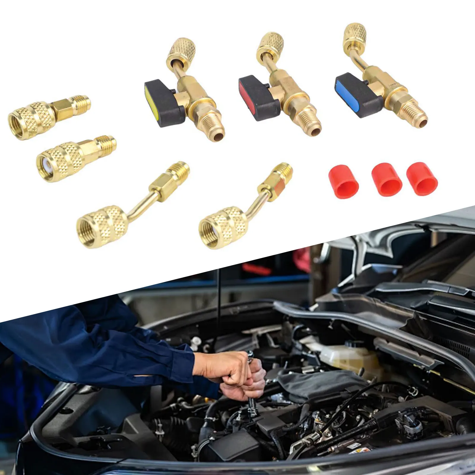 

HVAC Charging And Recovery Kit Adapter Angled Valve Kit Air Conditioning Valve Versatile Compatibility 7 Pieces Set