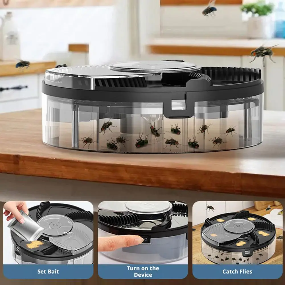 Electric Fly Trap Automatic Rotating Flycatcher USB Rechargeable Insect Pest Control Trap Non-Toxic Fly Catcher For Home Kitchen