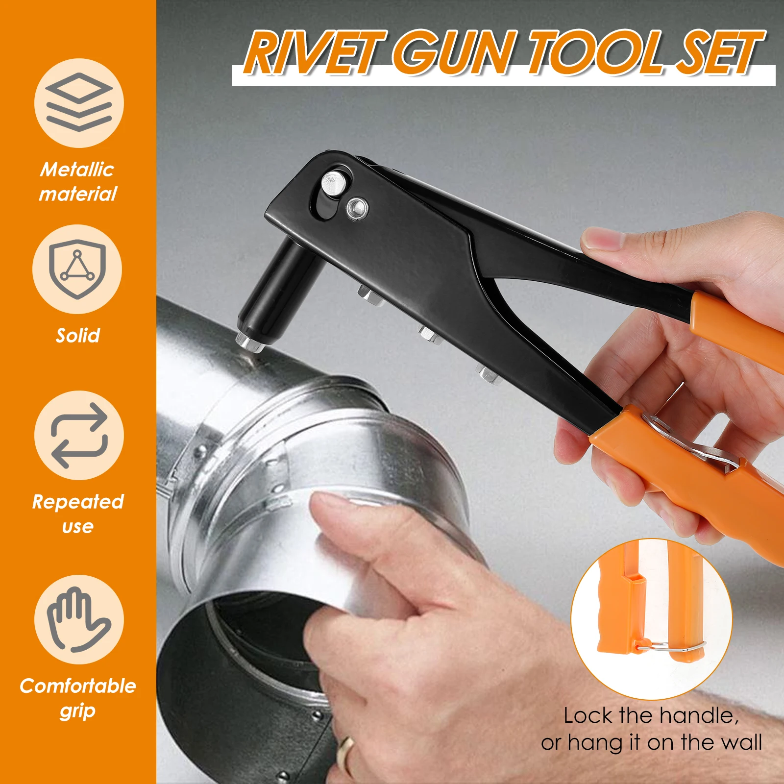 Hand Riveter Professional Metal Rivet Tool with 120 Rivets Manual Extended Head Rivetr Tool With 2.4/3.2/4.0/4.8mm Nozzles