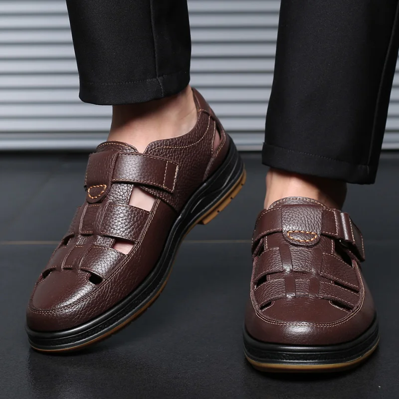Summer Comfort Men Sandals Leather Outdoor Hiking Shoes Casual Shoes Outdoor Men Leather Sandals for Men Breathable Beach Shoes