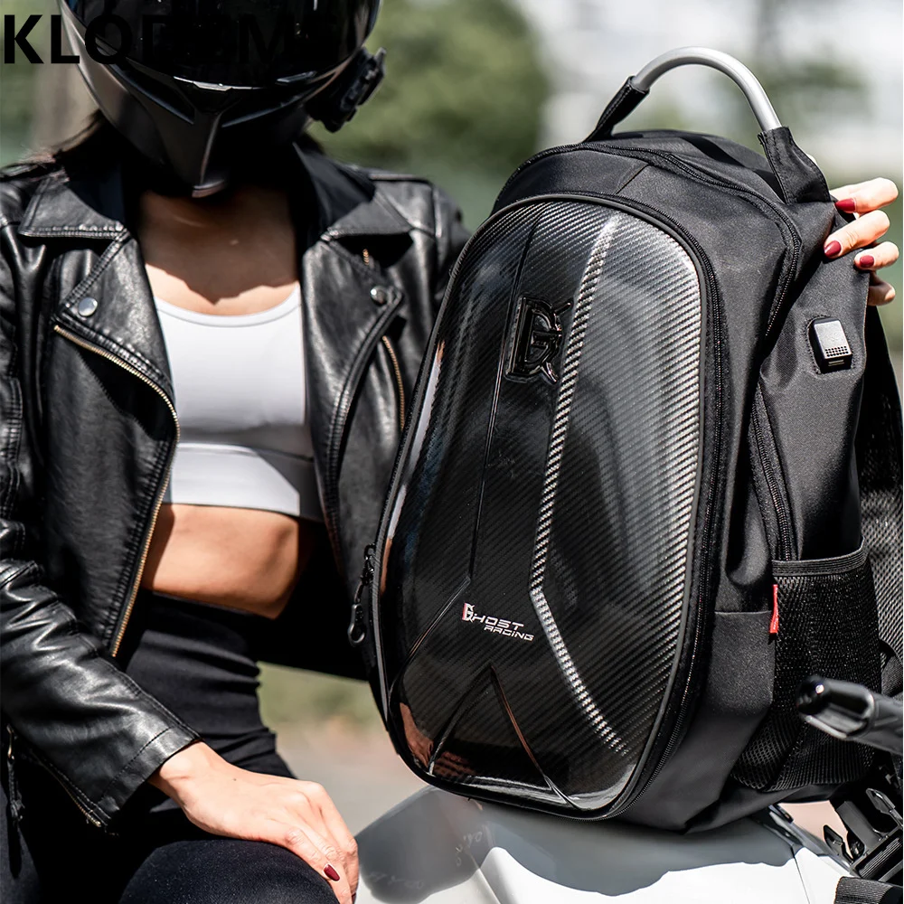 

KLQDZMS Fashionable and Lightweight Oxford Cloth Motorcycle Backpack Matte Motorcycle Riding Bag Unisex Hard Case Backpack