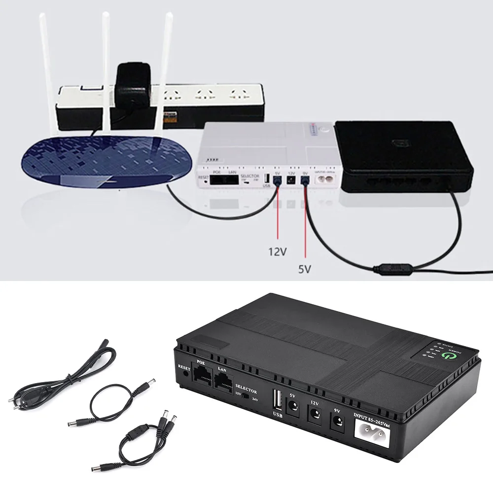 DC Router Backup Fonte de Alimentação, Fonte de Alimentação Ininterrupta, Adaptador Embutido, 8800, 10400mAh, 5V, 9V, 12V, 2A, 15V, 24V, 1A Saída