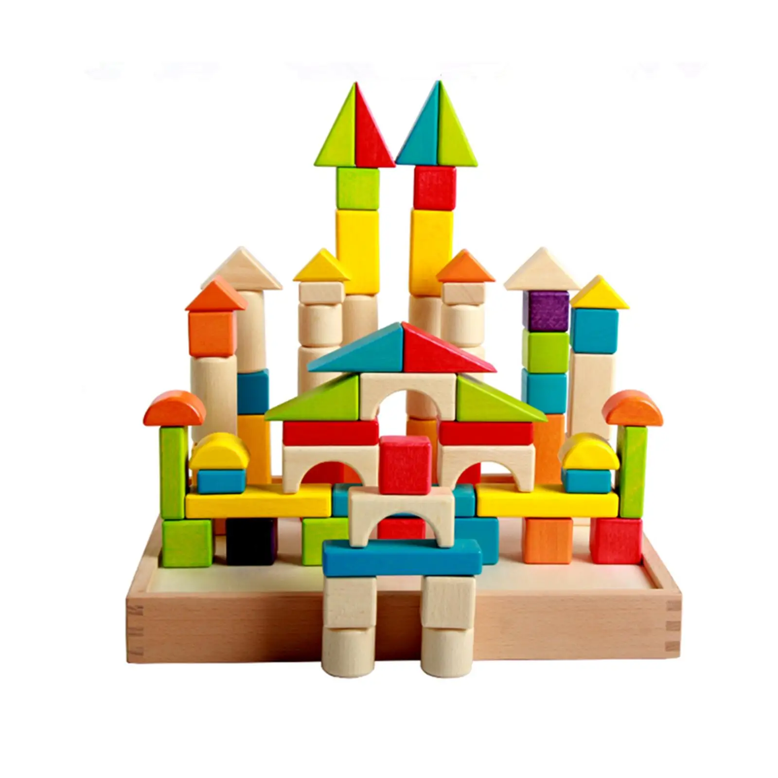 

Geometric Wood Blocks Preschool Learning Toy with Storage Tray Activity Early Educational for Boys and Girls Ages 3+ Holiday