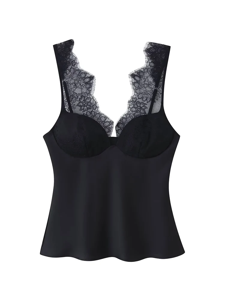 قمصان نسائية أنيقة مثيرة لصق الدانتيل بلا أكمام حبال قمة الموضة التخسيس خمر تانك القمم 2026 سيدة جديدة ملابس الشارع