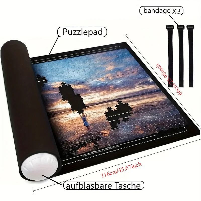 مجموعة سجادة ألغاز مكونة من قطعة واحدة لـ 1500 قطعة - حصيرة قطع يدوية متينة محمولة مع حقيبة قابلة للنفخ و3 أشرطة، منظم DIY للمنزل/الخارج