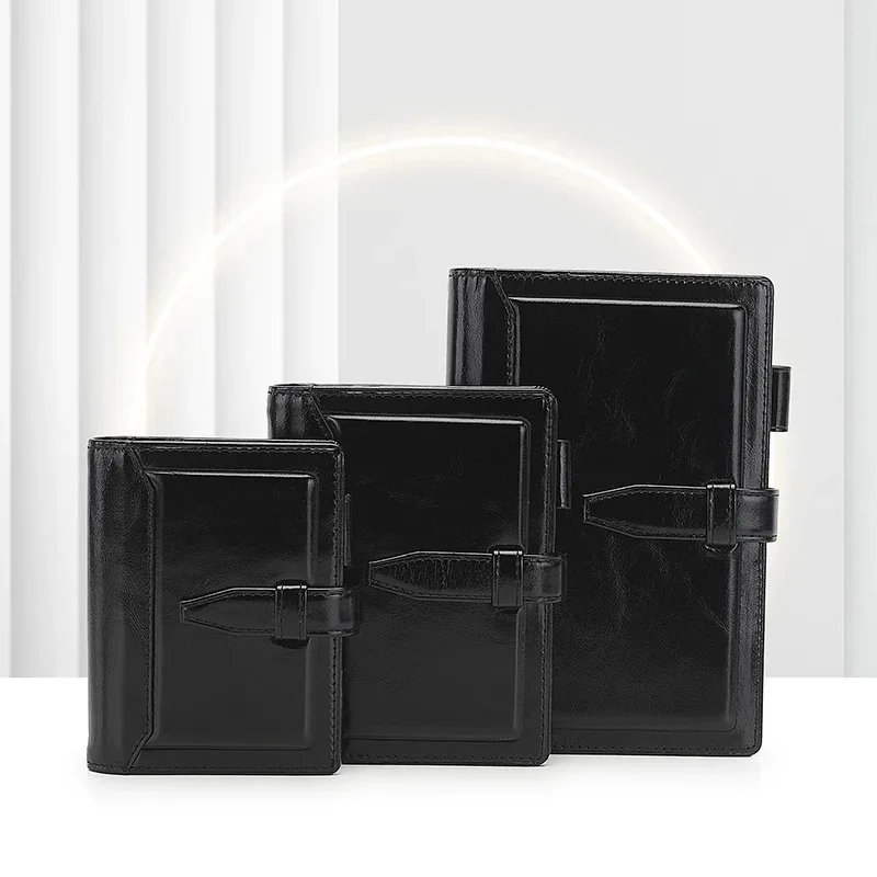 A8 A7 A6 Black Brown Red Genuine Leather Planner Hole Mini Notebook with Rings Organizer Journey Diary
