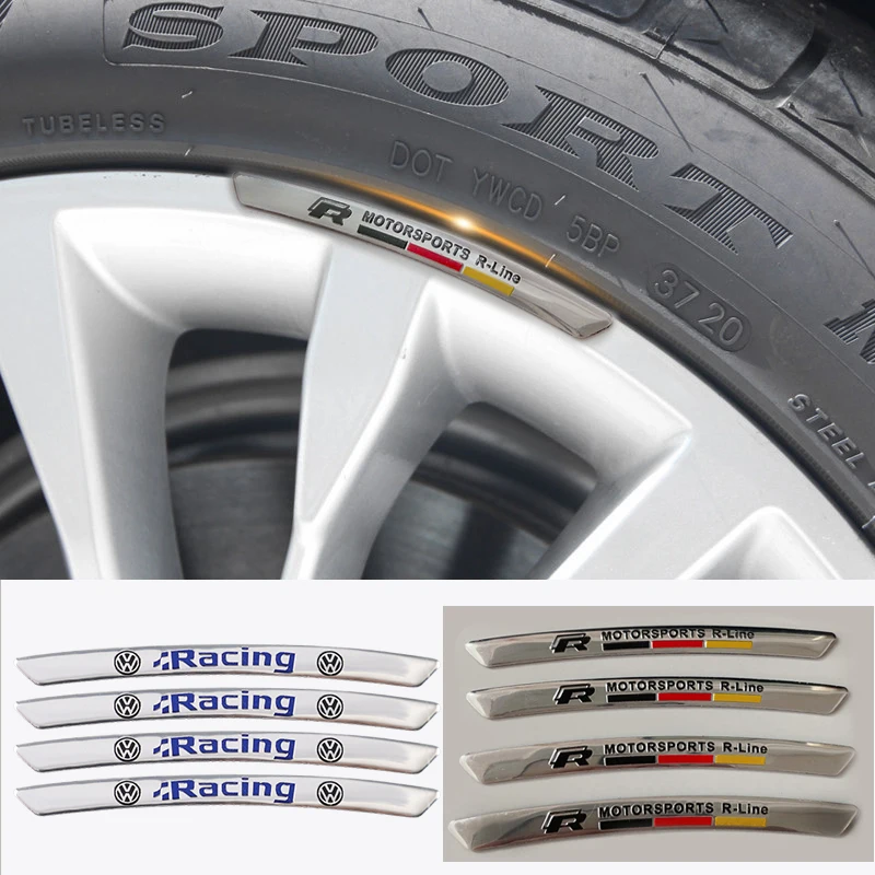 Car Wheel Hub Decoration Emblem Racing Badge Stickers Accessories For Volkswagen GTI R-Line R Polo Golf T5 Passat Magotan Jetta