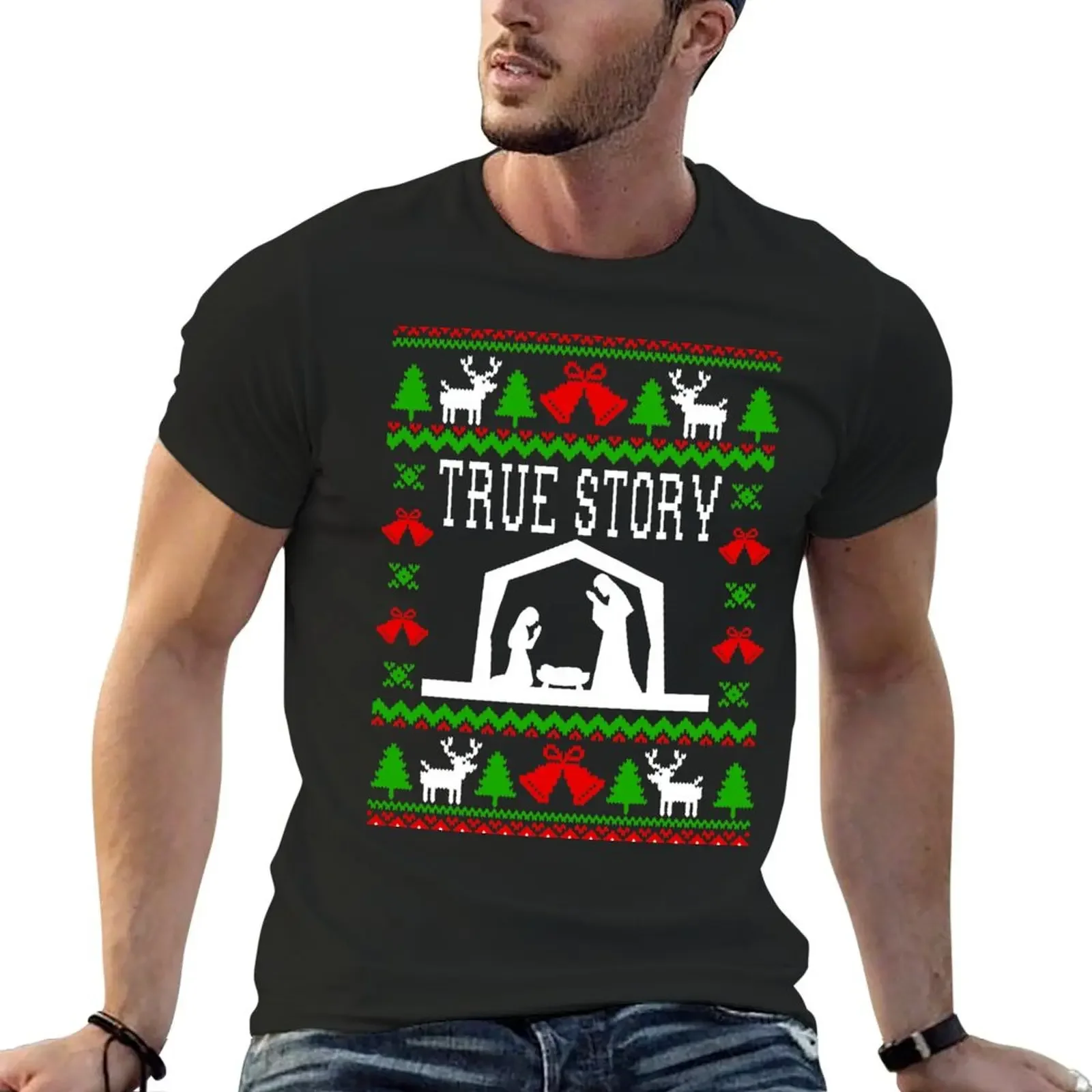 

True Story - Nativity - Ugly Christmas Sweater Style T-Shirt plus sizes graphic tee shirt new edition plus size men clothing