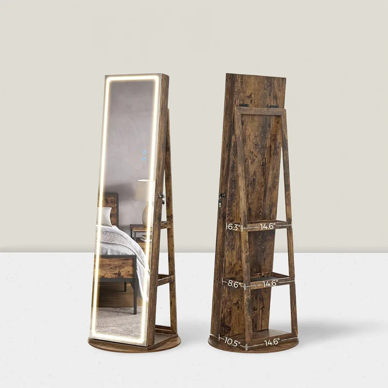 Modern simple solid wood full-length mirror rotating floor full-length mirror cabinet household fitting mirror
