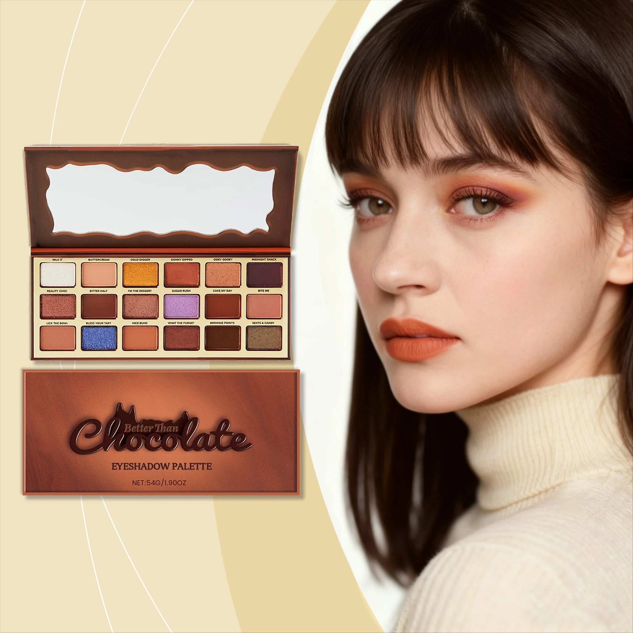 

Палитра теней для век в рождественском шоколадном стиле; Земляное блики холодного тона, свет и пигментированные, ежедневные поездки на работу.