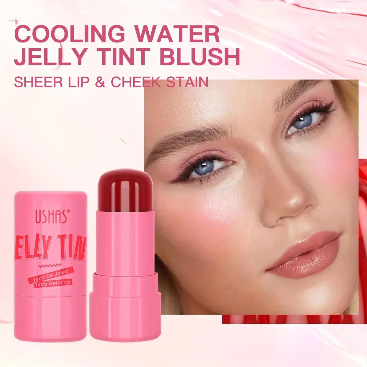 4 สี Jelly Blush Stick Lip Balm อายแชโดว์ 3-in-1 Multi-Use Matte Blush ชุ่มชื่น Brighten Lip GLOSS