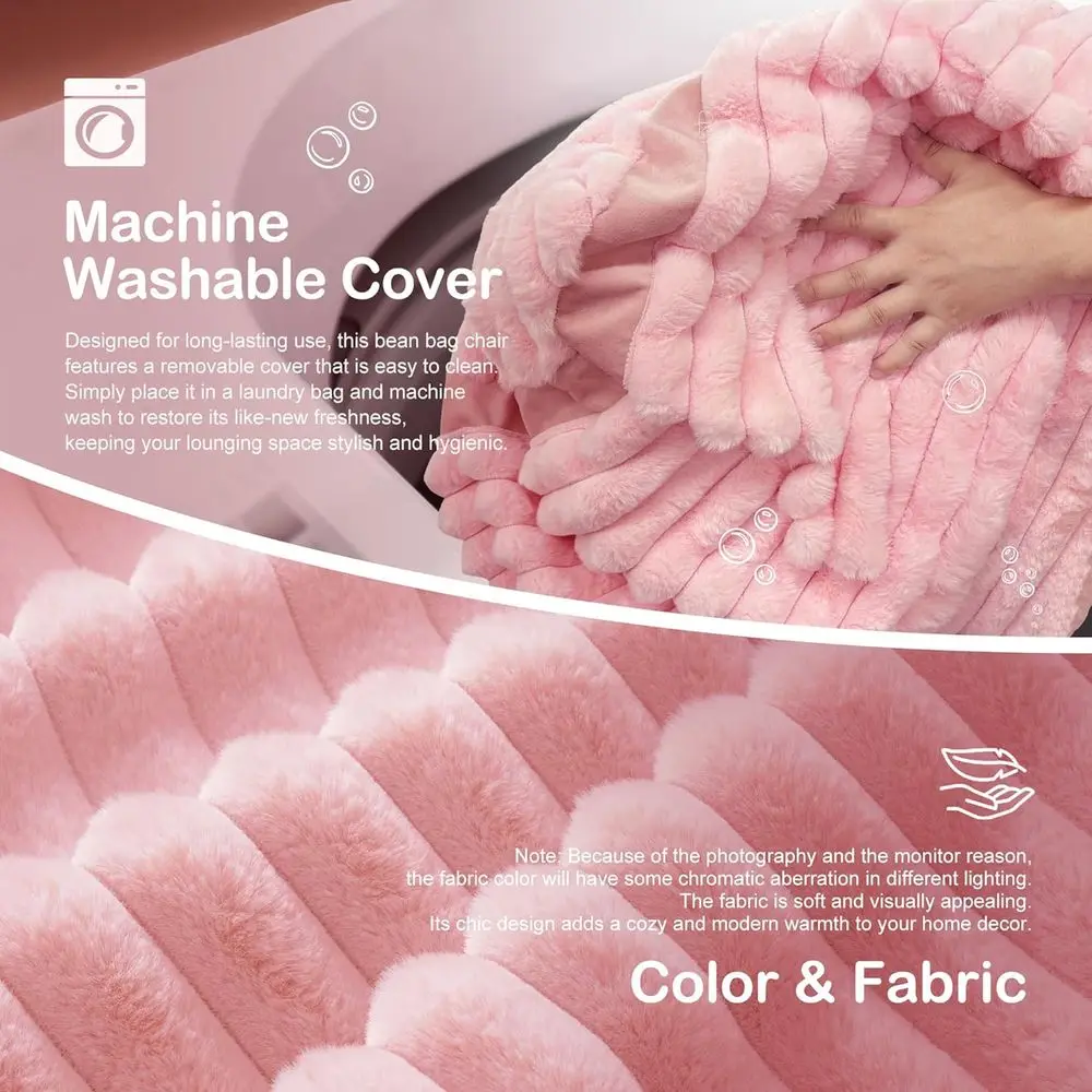 Large Memory Foam Filled Bean Bag Chair for Adults - Soft Cover, Ideal for Home, Office, and Gaming Rooms - Pink - view 6