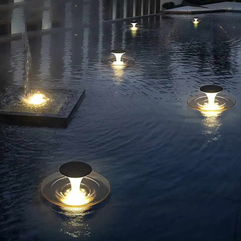 LED Creative Solar Water Surface Pool Light Landscape Courtyard Light Waterproof Villa Lawn Light Wall Column Headlamp