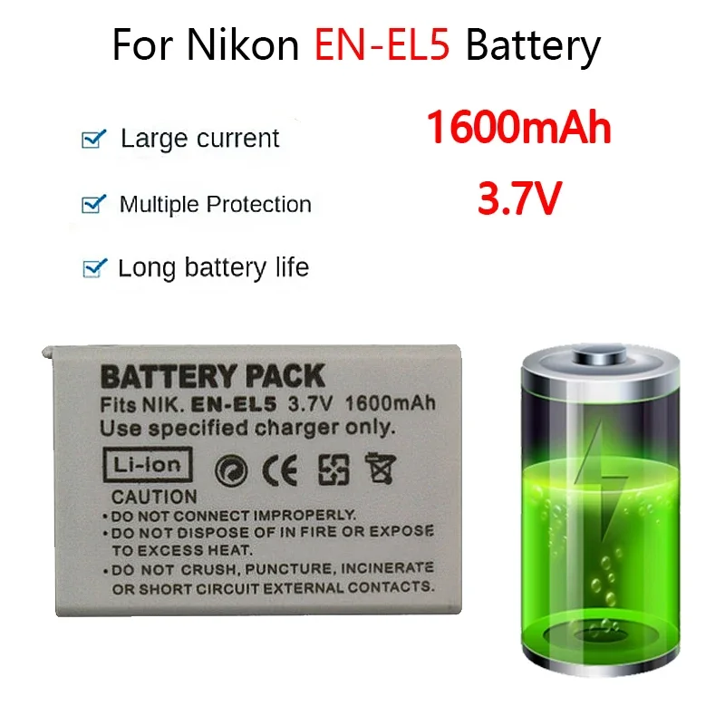 1600mAh Camera Battery EN-EL5 ENEL5 Batteries for Nikon COOLPIX-P100 P3 P4 P500 P5100 P520 P530 EN-EL5 Digital Battery