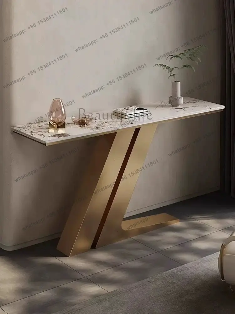 Italian wall view table rock slab entrance table light luxury decorative cabinet entrance platform