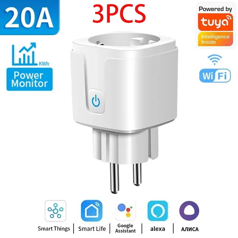 WiFi 20A stopcontact met stroombewaking Tuya Smart EU-stekkertimer Kinderslotuitgang Google Home Alice SmartThings Alexa