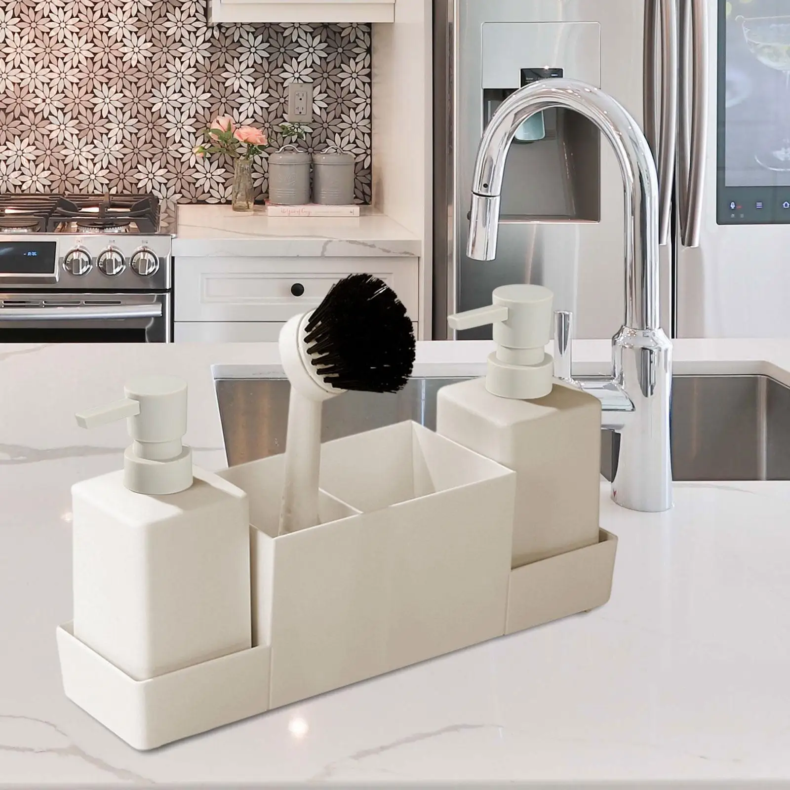 4Pcs Pump bottle Scrubbers Drain Kitchen Soap Dispenser with Sponge Holder Liquid Hand Soap Dispenser for Sink Organizer