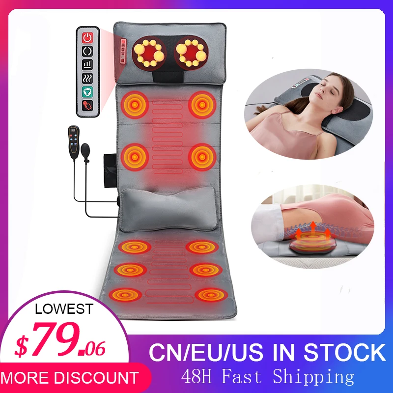 

160*50cm Full Body Heating Massage Pad Mat With Movable Shiatsu Neck Massage Pillow 10 Vibrating Motors & 4 Heating Massager