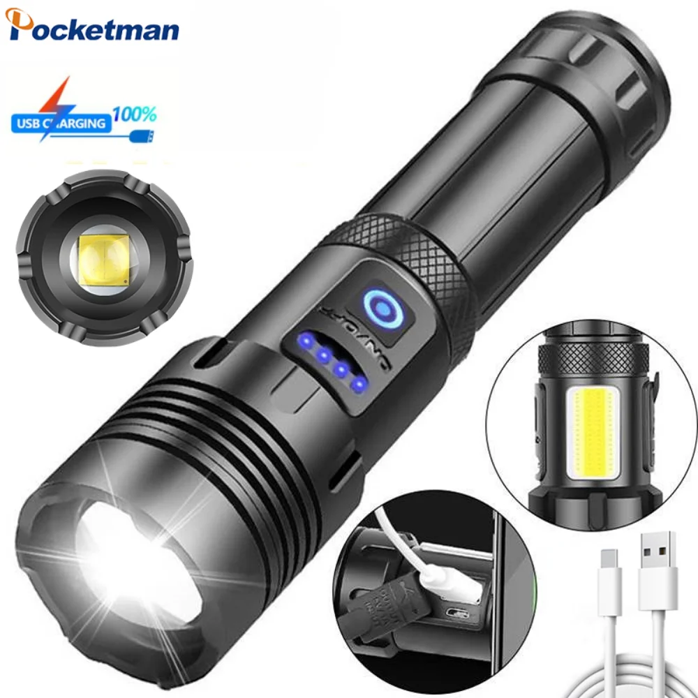 

Strong Light P70 LED Flashlight Zoomable USB Rechargeable Torch Built-in Battery Output Lamp Emergency Waterproof Camping Lights