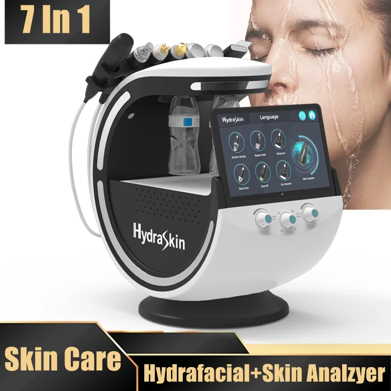 Analizador Facial inteligente para limpieza de la piel, dermoabrasión Facial, 7 en 1, azul hielo