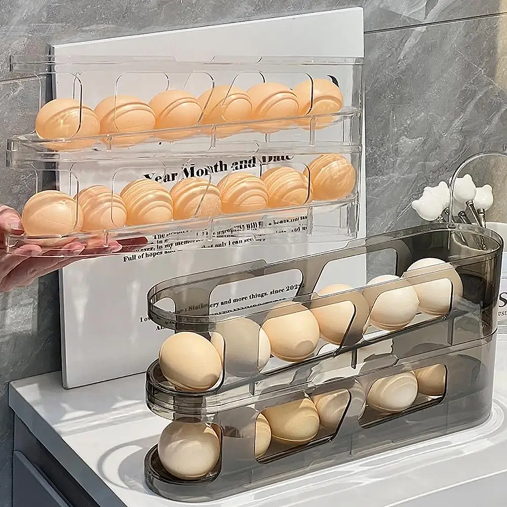 Egg Rack Large Capacity Fridge Egg Holder Stackable Multi-layer Transparent Design Automatic Rolling Egg Dispenser 1/2/3 Pcs Set