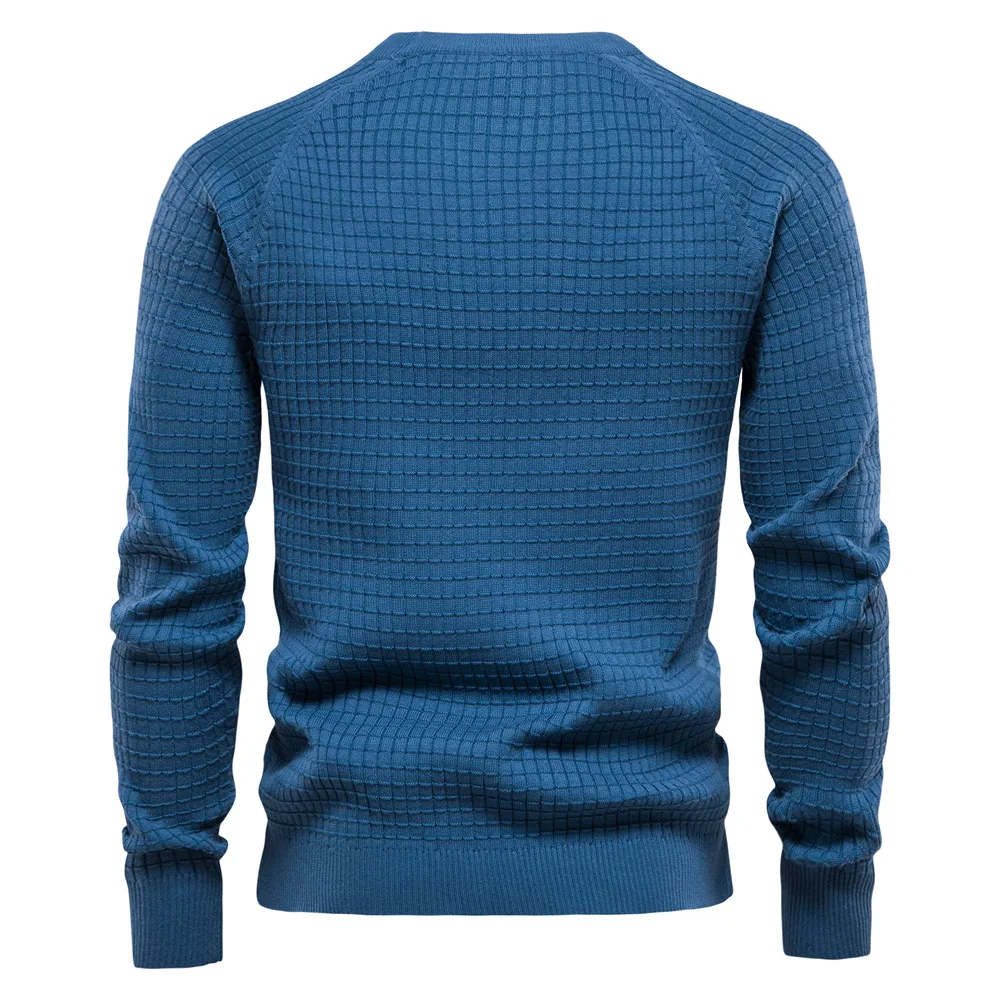 2024 autumn and winter new fashion all-cotton sweater men\'s solid color plaid pullover sweater