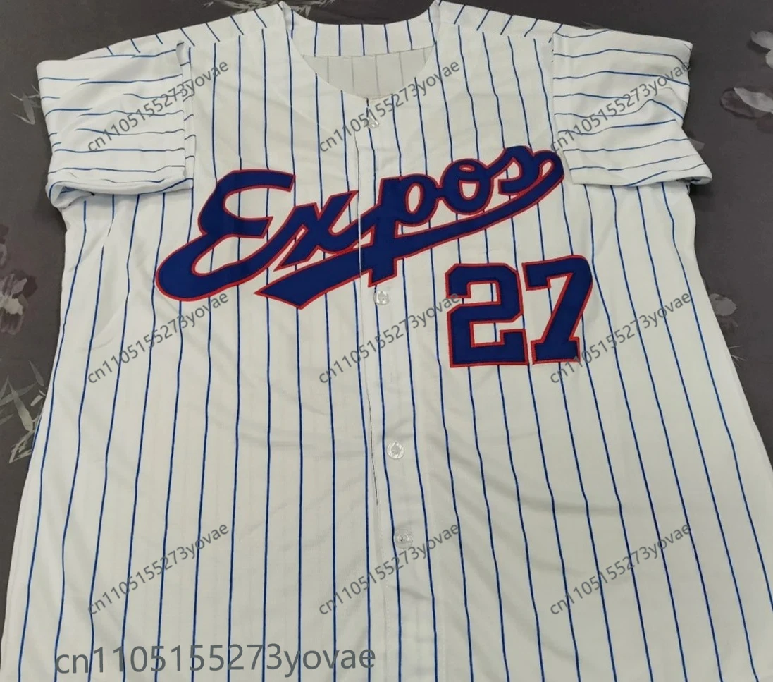 قميص بيسبول كلاسيكي مطبوع ثلاثي الأبعاد # 27 تي شيرت Expos Throwback White Jersey للرجال بأكمام قصيرة سريع الجفاف وجيد التهوية