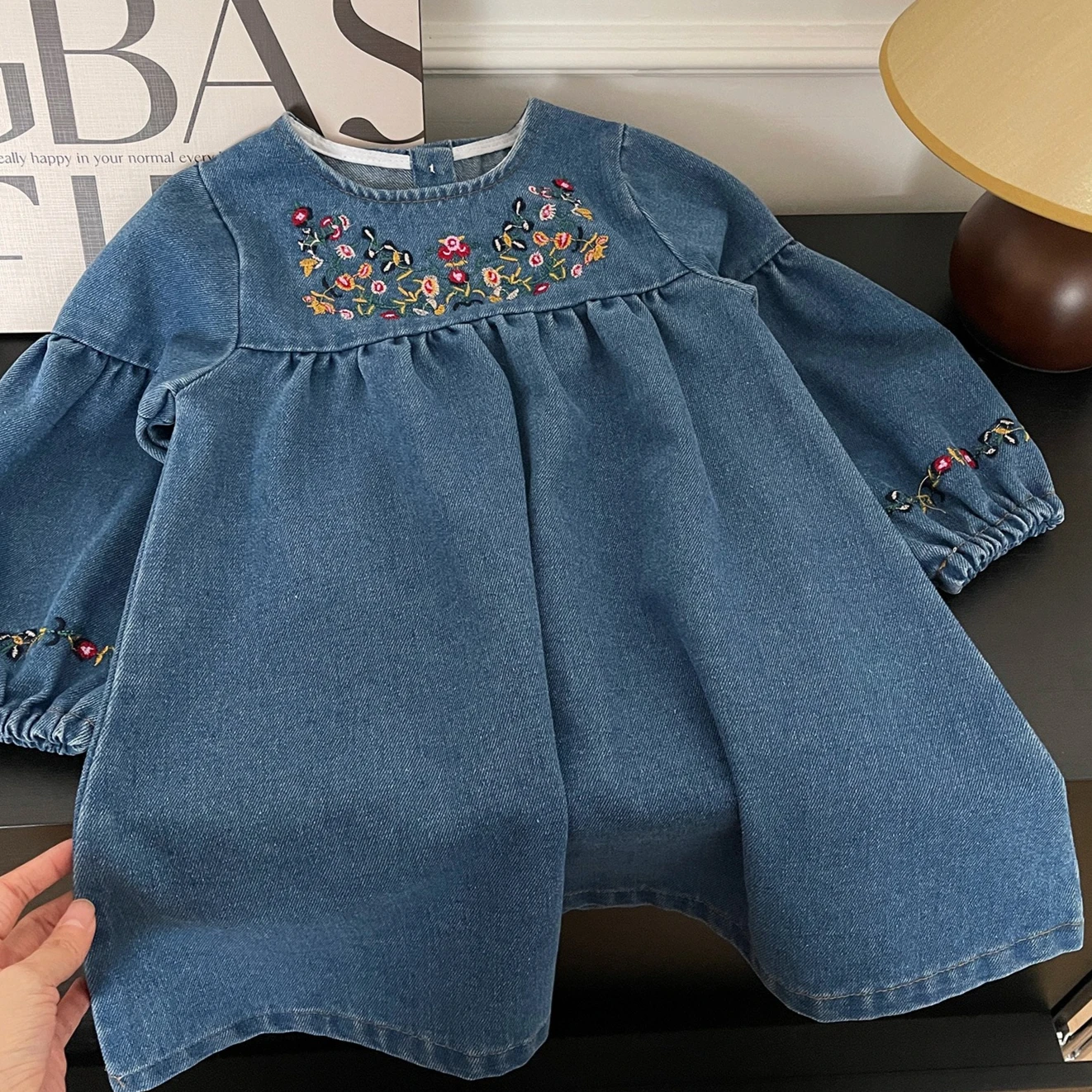 

Girls Skirt 2025 Autumn and Winter New Children's Clothing Korean Style Girl Baby Cowboy Embroidery Long-sleeved Dress