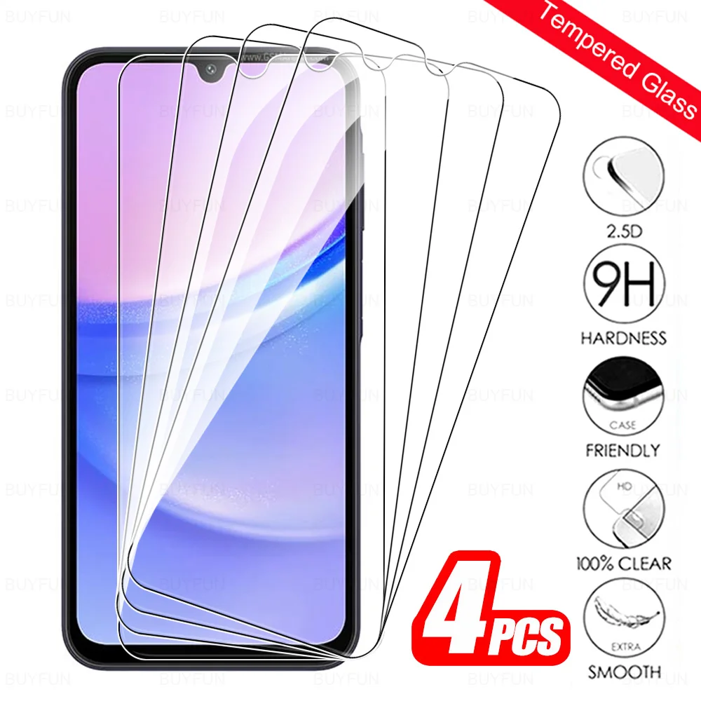 واقي شاشة من الزجاج المقسى لهاتف سامسونج جالاكسي a15 4g a55 a35 a25 a15 5g a05 a05s ، 4