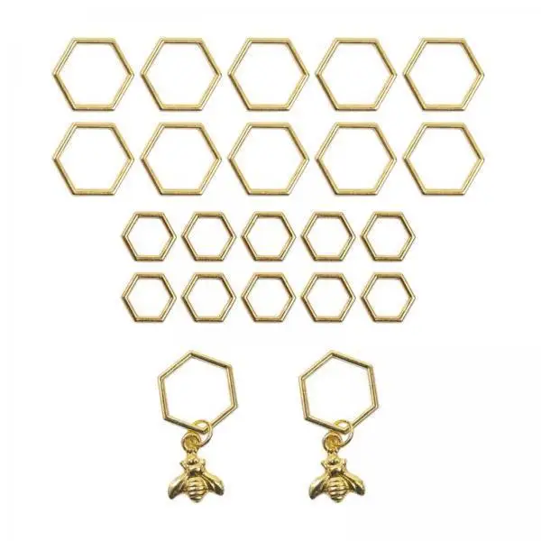 2x Universal Ring Stitch Markers Golden Bee Shape for Knitting Tools