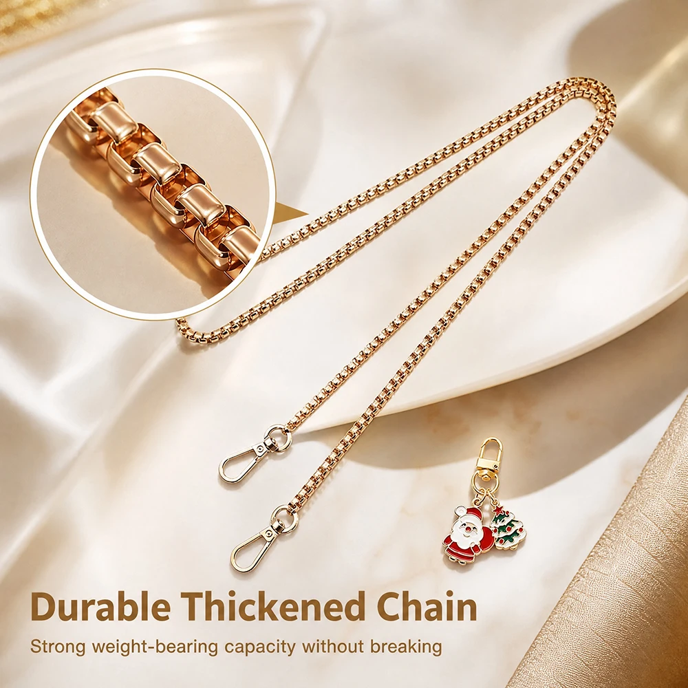 2-Pack of Gold Bag Strap Replacement Chains + Christmas Bag Charm Set DIY Handmade Transformation of Christmas-Themed Bag Materials and Accessories for Those Who Like to Customize Bags, Christmas Atmosphere Decoration Enthusiasts, and Fashion Accessory Lovers for Everyday Wear