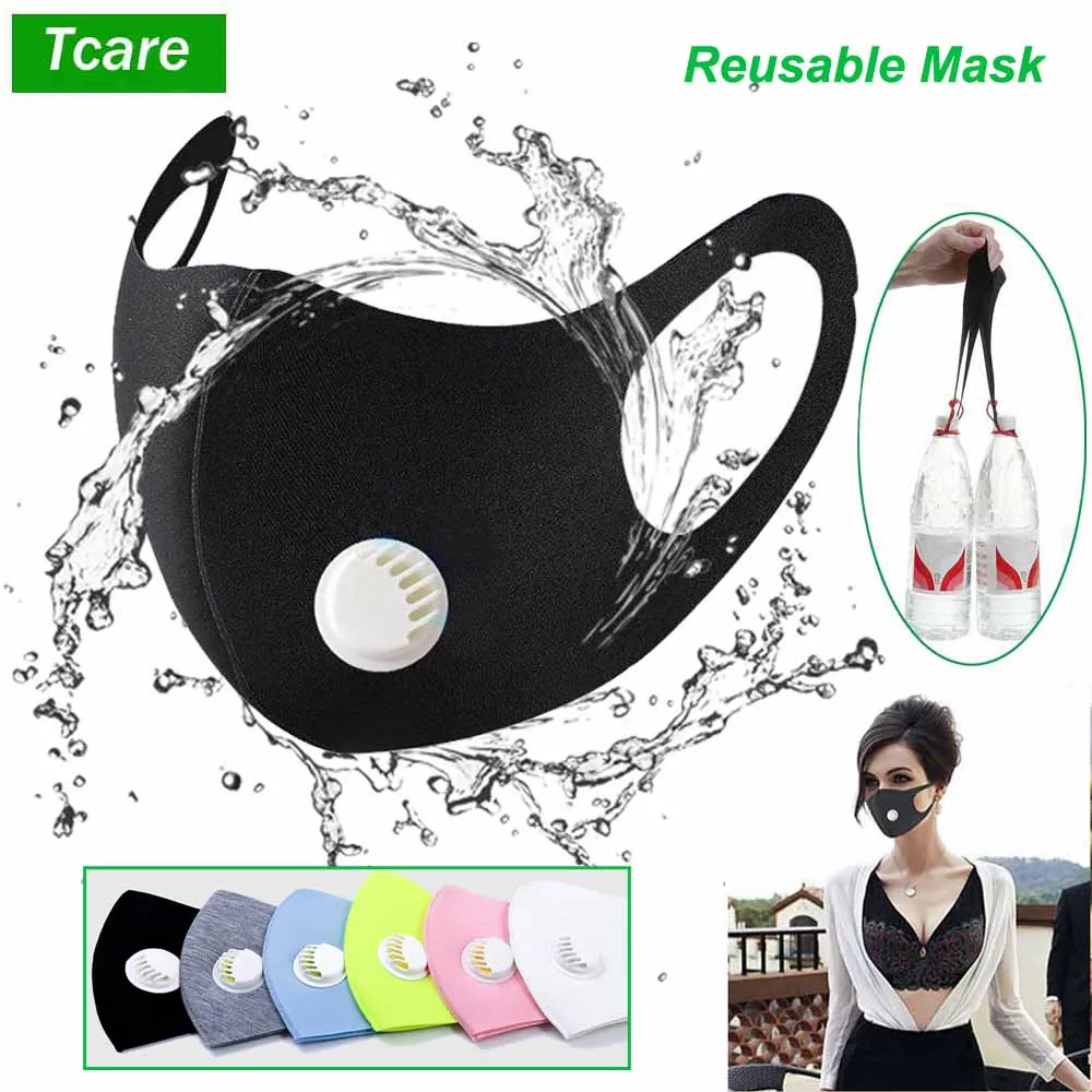 

Tcare 3D Reusable Mouth Mask Polyester Cotton Waterproof Face Masks Cover with Breath Valve & Elastic Earloop for Men Women Kids