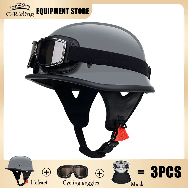 

German Retro Half Face Motorcycle Helmet Classic Matte Black Open Face Moto Helmet Electric Scooter Motorbike Riding Casco