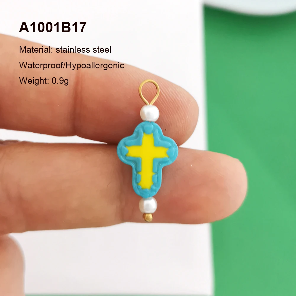 2 teile/los Edelstahl Glas Anhänger Charme Kreuz Weiß Gelb Halskette Gold Farbe Rosa Lila Blau Großhandel QMHJE