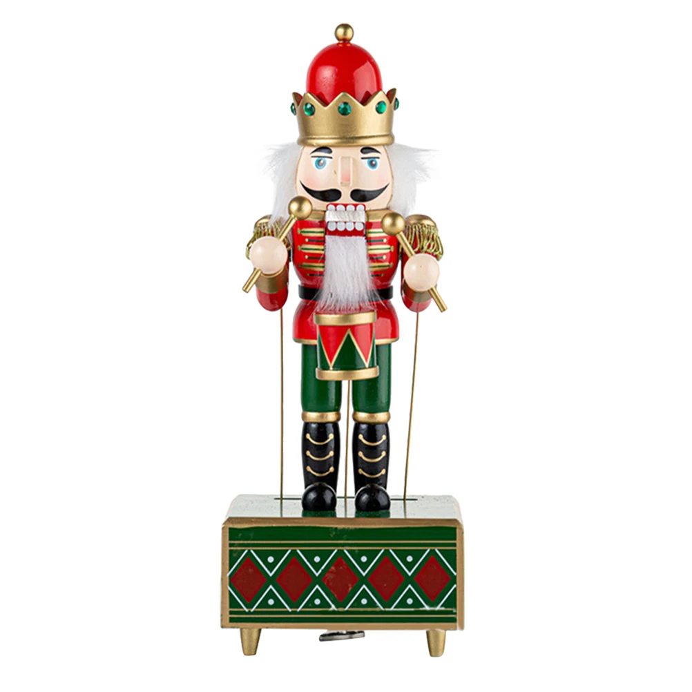 

Festive Wooden Nutcracker Music Box Christmas Decoration Wind Up Design Intricate Details Traditional Holiday Centerpiece