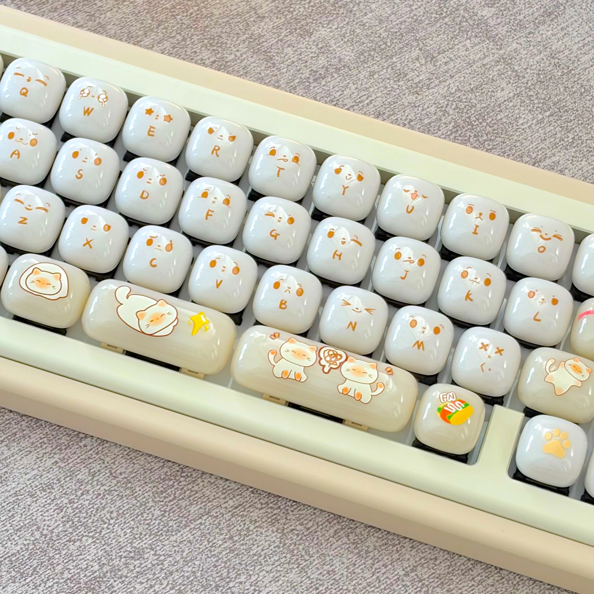 URE Cute Bag Cat Jelly Keycaps MOG Profile PC Glossy Pudding UV‑Print  Ceramic Feel Keycap Set For MX Mechanical Keyboard