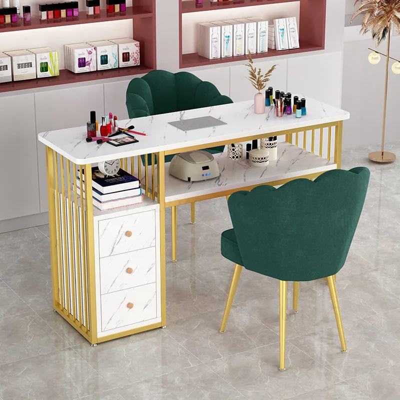 Salão de beleza profissional manicure mesa, luz de luxo prego mesa e cadeira conjunto, built-in aspirador de pó, mesas de maquiagem casa