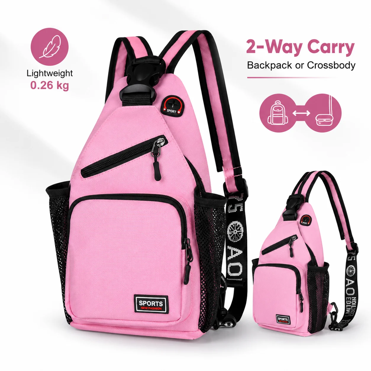 Unisex Travel Chest Bag Anti-Theft Crossbody Sling Pack with Earphone Hole Lightweight Oxford Bag for Daily Commute and Cycling
