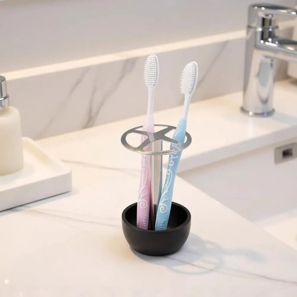 Stainless Steel Toothbrush Holder 4 Divided Compartments Hollow Out Design Toothpaste Stand Space Saving Free-standing