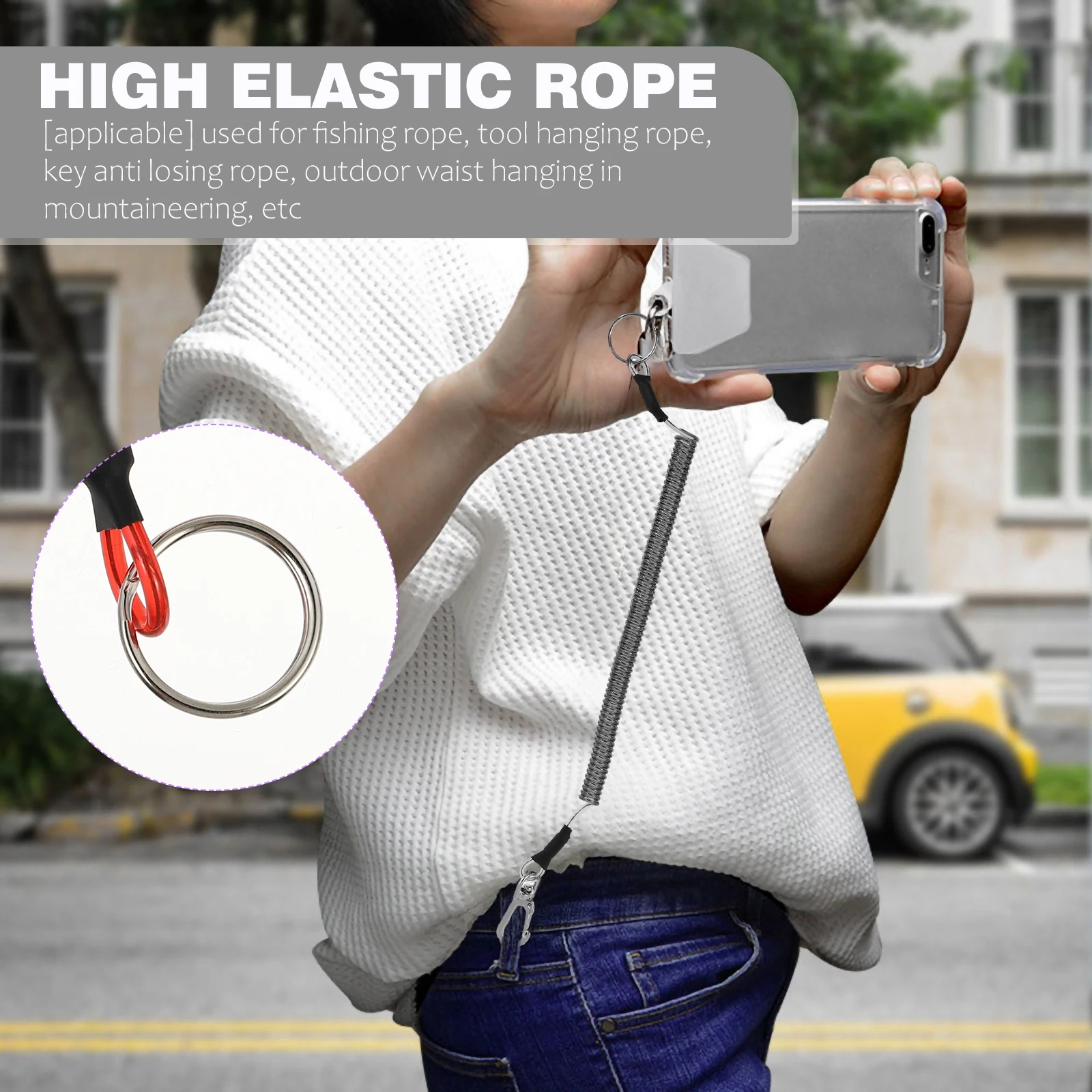 

5 Pcs Steel Wire Spring Rope TPU Elastic Coiled Lanyard for Climbing Fishing Hiking Outdoor Retractable Accessories