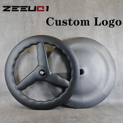 Front 3-Spoke +Rear Disc 700C Carbon Wheelset – 28mm Wide Wave Rim, Disc & Rim Brake Compatible, Tubeless/Tubular for Road/Track