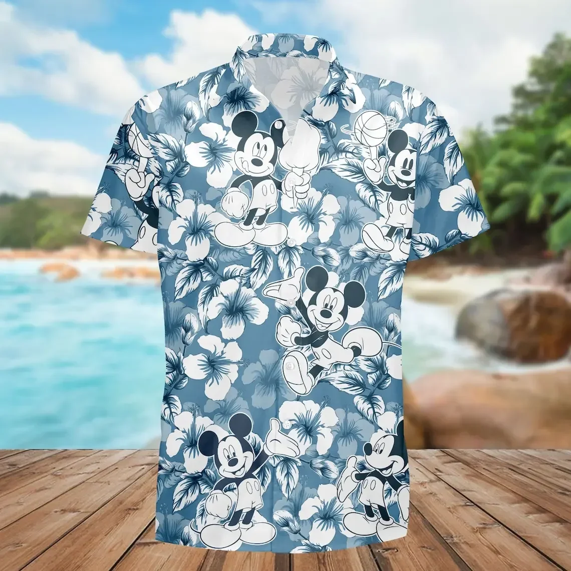 Miniso Mickey Mouse camicia hawaiana tropicale Disney World Aloha Shirt camicia a forma di camicia Disney per bambini camicia Disney Rock Roll