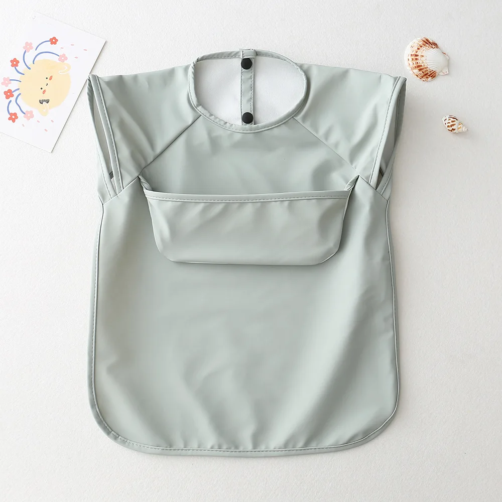 Baby Bibs Solid Color Children Waterproof Art Smock for Boys Girls Infant No Sleeves Feeding Apron with Pocket Baby Stuff