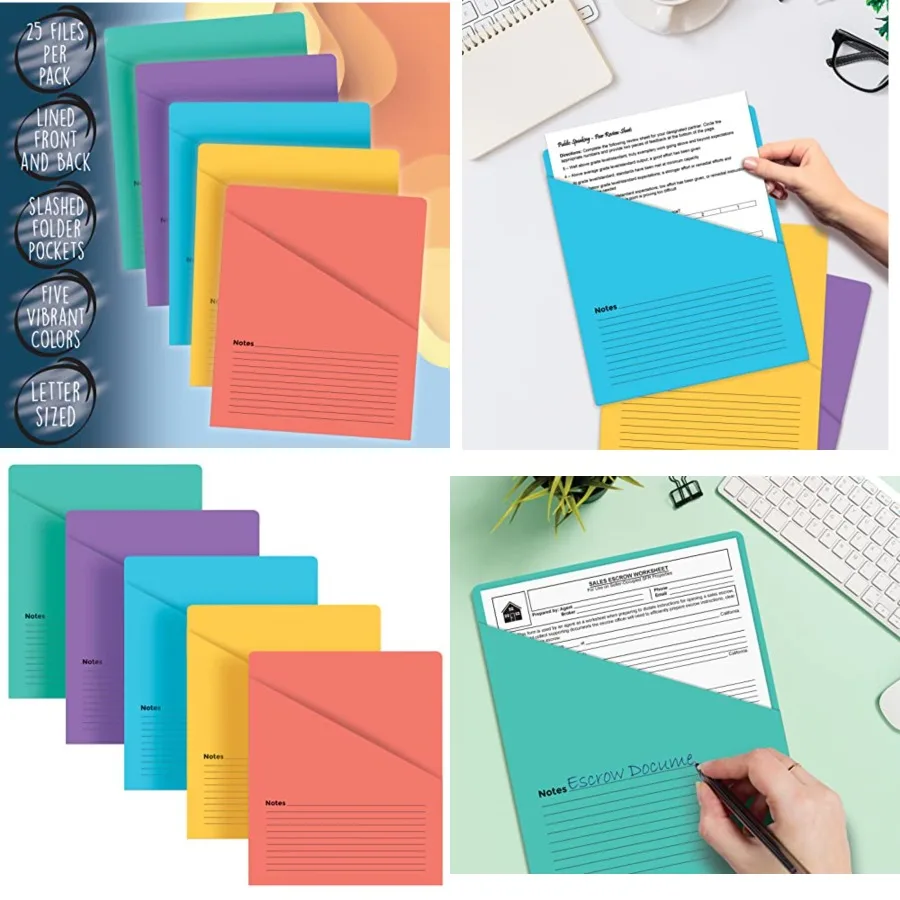 

Лучшие офисные товары, карманные папки для файлов на подкладке с вертикальным разрезом, 25 упаковок, разные цвета, размер буквы, куртка для файлов с записками