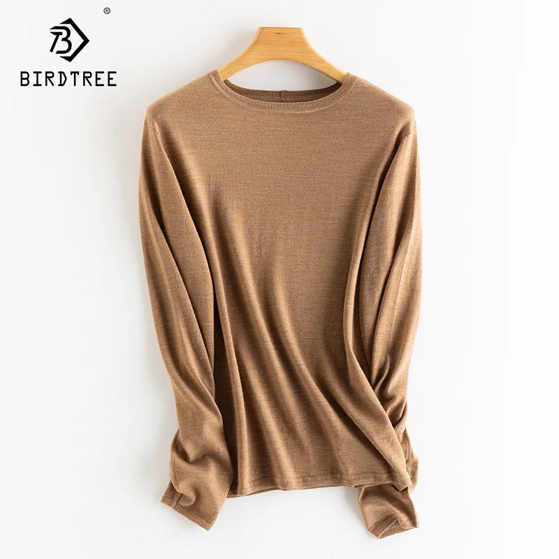 Birdtree, 100%Merino Wool, Women's Soft Pullovers, O-Neck, Fashion Casual Basics Sweaters, 2024 Autumn Winter New Top T49710QM