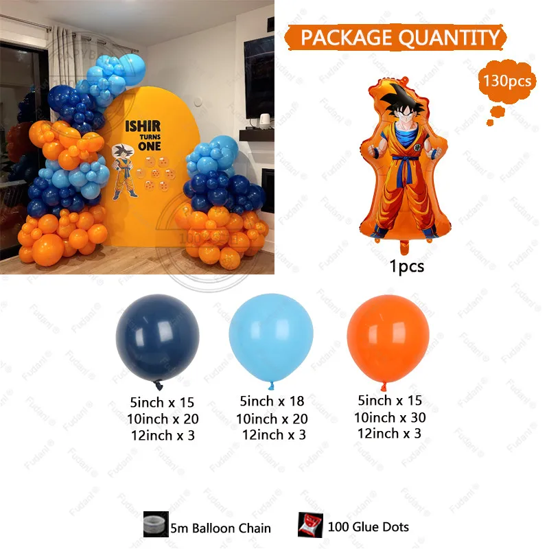 130pcs Dragon Ball Son Goku Theme Orange Balloon Birthday Party and Theme Party Decoration Baby Shower Supplies Gift Globos