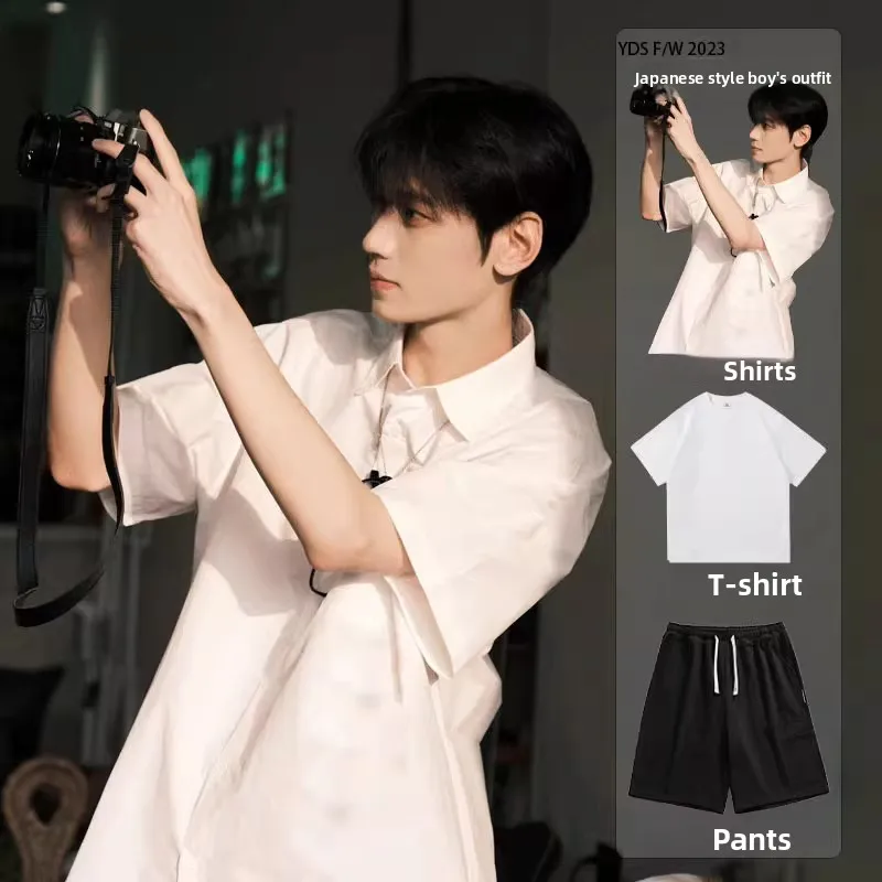 

Summer ort Sve irt Youthful Boys Sle American Casual Cotton Stand Fit Waed Proc No Iron Needed M Faion