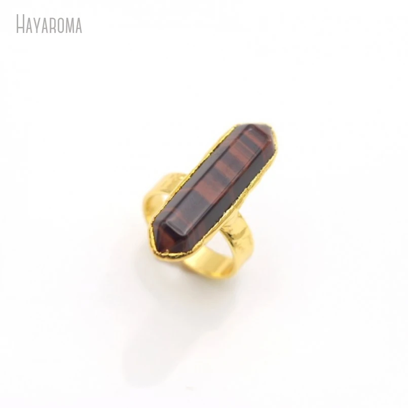 

10Pcs Wholesale Gold Color Red Tigers Eye Stone Double Terminated Point Hexagon Ring RM50118